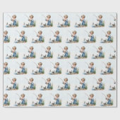 Jongen Vist met kitten Cadeaupapier (Vlak)