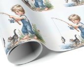Jongen Vist met kitten Cadeaupapier (Rol Hoek)