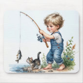 Jongen Vist met kitten Muismat (Voorkant)