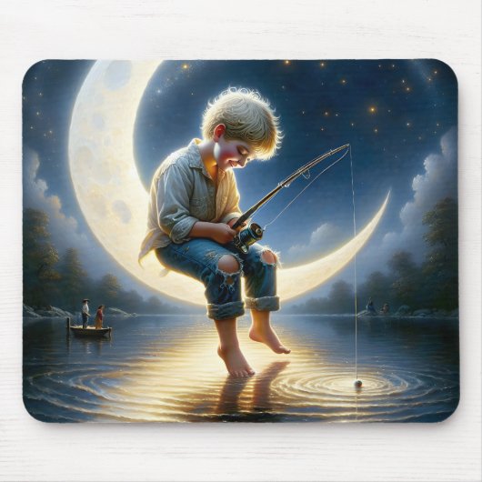 Jongen vist vanuit een wassende maan muismat (Voorkant)