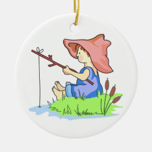 Jongen Viste Keramisch Ornament