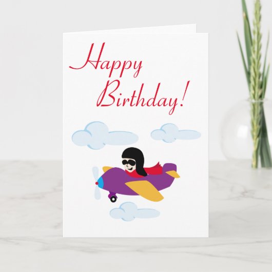 Jongen vliegen met een vliegtuig kaart (Voorkant)