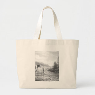 Jongen vliegen vissen. grote tote bag