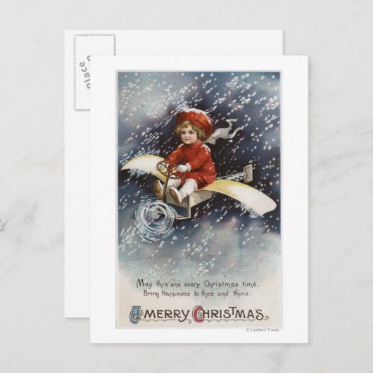 Jongen vliegend Make-Shift-vliegtuig Briefkaart (Voorkant / Achterkant)