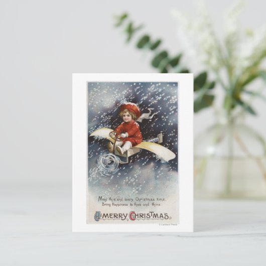 Jongen vliegend Make-Shift-vliegtuig Briefkaart (Staand voorkant)