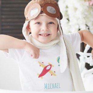 Jongen Vliegtuig en ballon met voornaam T-shirt