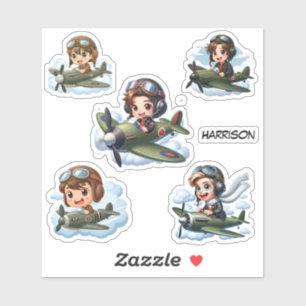 Jongen Vliegtuig Vliegtuig Kinder Gepersonaliseerd Sticker