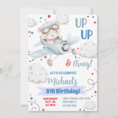 Jongen vliegtuigfeestuitnodiging, beer vliegtuigve kaart (Voorkant)
