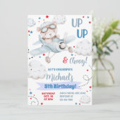 Jongen vliegtuigfeestuitnodiging, beer vliegtuigve kaart (Staand voorkant)
