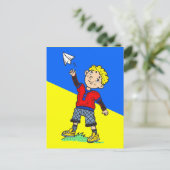 Jongen vliegvliegtuig briefkaart (Staand voorkant)