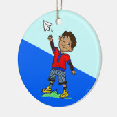 Jongen vliegvliegtuig keramisch ornament (Links)