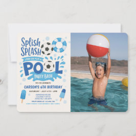 Jongen Voetbal Pool Party Verjaardag foto uitnodig Kaart