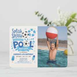 Jongen Voetbal Pool Party Verjaardag foto uitnodig Kaart
