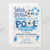 Jongen Voetbal Pool Party Verjaardag Uitnodiging (Voorkant / Achterkant)