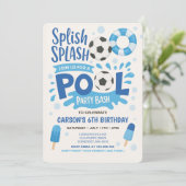 Jongen Voetbal Pool Party Verjaardag Uitnodiging (Staand voorkant)