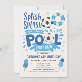 Jongen Voetbal Pool Party Verjaardag Uitnodiging