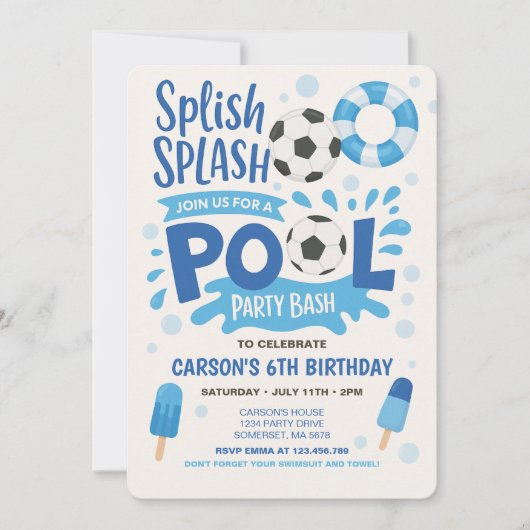 Jongen Voetbal Pool Party Verjaardag Uitnodiging (Voorkant)