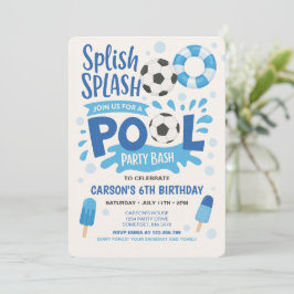 Jongen Voetbal Pool Party Verjaardag Uitnodiging