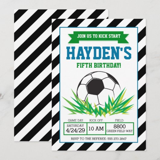 Jongen Voetbal Verjaardag Party Uitnodiging (Voorkant / Achterkant)