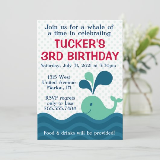 Jongen-walviswedstrijd uitnodiging (Staand voorkant)