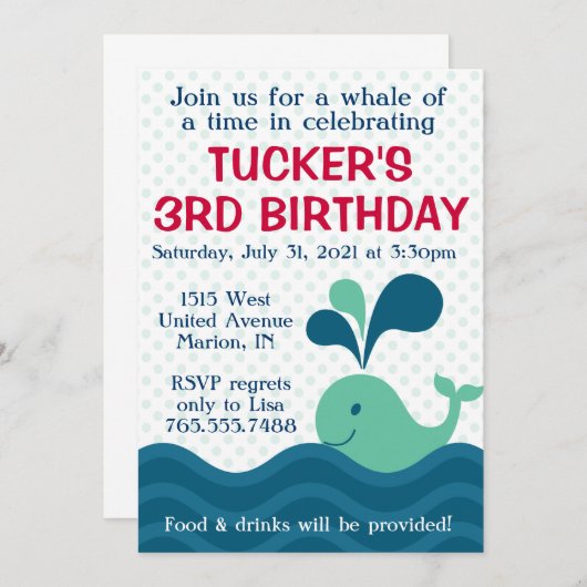 Jongen-walviswedstrijd uitnodiging (Voorkant / Achterkant)