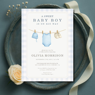 Jongen Waslijn Blauwe Baby Shower Kaart