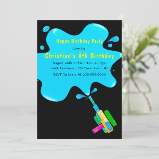 Jongen Water Splash 8th Birthday Invitations (Staand voorkant)