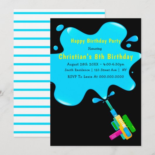 Jongen Water Splash 8th Birthday Invitations (Voorkant / Achterkant)