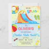 Jongen waterglijbaan zomer verjaardagsuitnodiging. kaart (Voorkant)