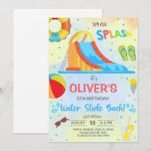 Jongen waterglijbaan zomer verjaardagsuitnodiging. kaart (Voorkant / Achterkant)