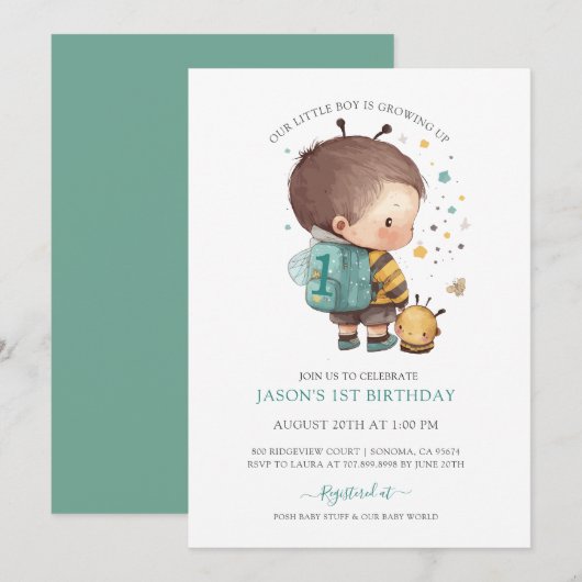 Jongen Waterverf 1e Verjaardag I Kaart (Voorkant / Achterkant)