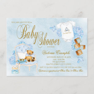 Jongen Waterverf Baby Blue Gold Baby shower Kaart