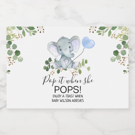 Jongen Waterverf Baby shower Pop Sparkling Wijnetiket (Enkel label)