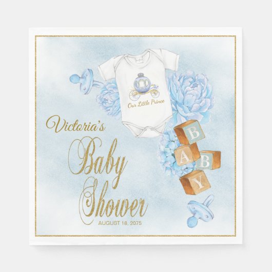 Jongen Waterverf Blauw Goud Baby Shower Servetten (Voorkant)