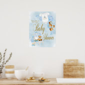 Jongen Waterverf Blue Gold Baby shower Sign. Poster (Keuken)