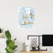 Jongen Waterverf Blue Gold Baby shower Sign. Poster (Thuiskantoor)