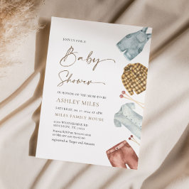 Jongen Waterverf Clothes Baby shower Invitation Kaart