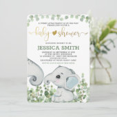 Jongen Waterverf Elephant Baby shower Invitation Kaart (Staand voorkant)