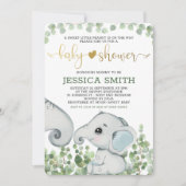 Jongen Waterverf Elephant Baby shower Invitation Kaart (Voorkant)