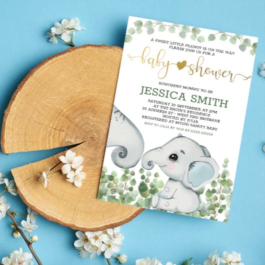 Jongen Waterverf Elephant Baby shower Invitation Kaart