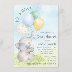 Jongen Waterverf Elephant Baby Shower Invitations Kaart