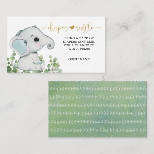 Jongen Waterverf Elephant Diaper Raffle Informatiekaartje (Voorkant / Achterkant)