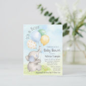 Jongen Waterverf Olifant Baby Shower Uitnodigingen (Staand voorkant)