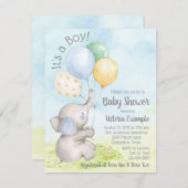 Jongen Waterverf Olifant Baby Shower Uitnodigingen (Voorkant / Achterkant)
