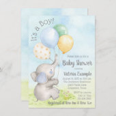 Jongen Waterverf Olifant Baby Shower Uitnodigingen (Voorkant / Achterkant)