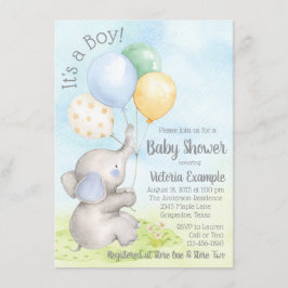 Jongen Waterverf Olifant Baby Shower Uitnodigingen