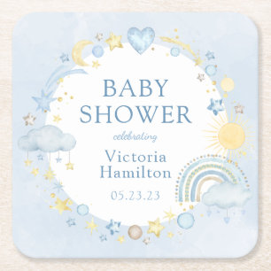 Jongen Waterverf Regenboog Baby Shower Kartonnen Onderzetters