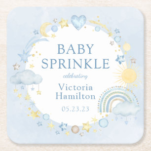 Jongen Waterverf Regenboog Baby Sprinkle Kartonnen Onderzetters