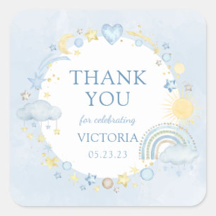 Jongen Waterverf Regenboog Baby Sprinkle Vierkante Sticker