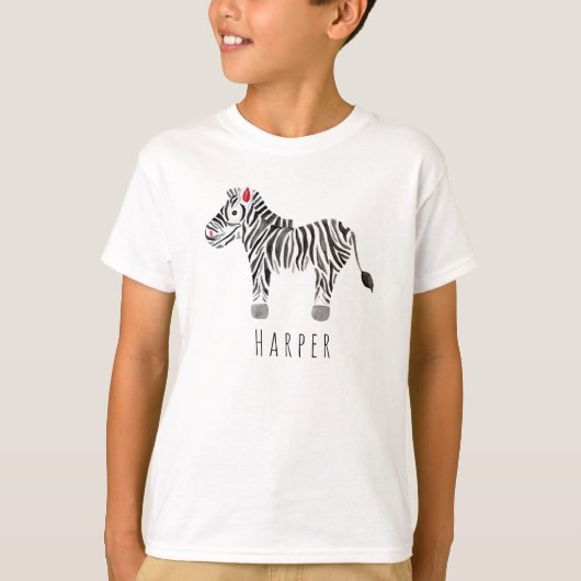 Jongen Waterverf Zebra Safari met naam T-shirt (Voorkant)